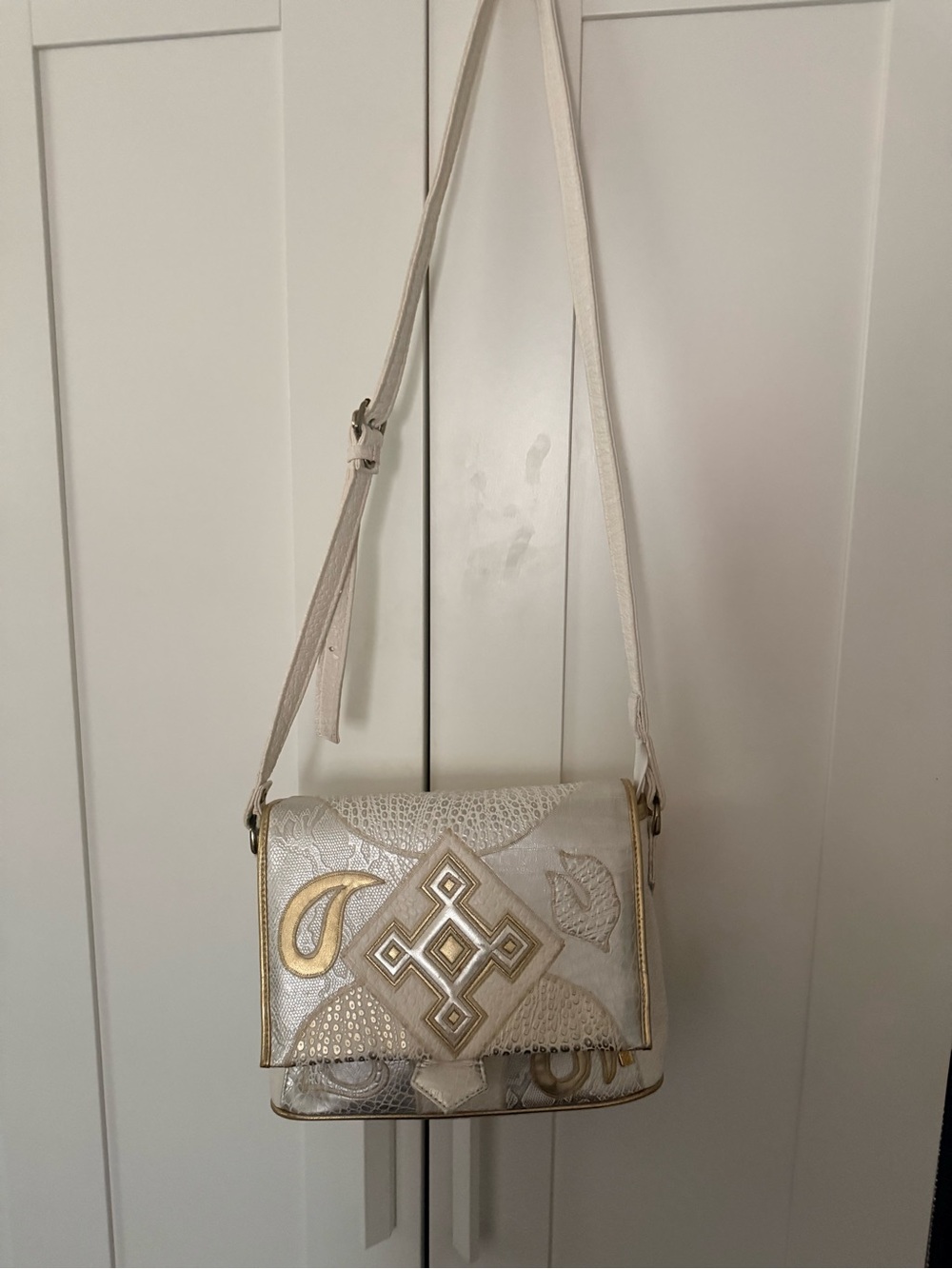 Ivory Crossbody Bag with Gold Embossed Accents